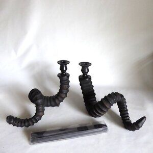 NEW 7.75” REPLICA ANTELOPE HORN ANTLER TAPER CANDLE HOLDER GOTHIC ODDITY SET